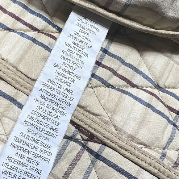 L.L.Bean Gold Quilted Jacket Women Small Tan Nova Check Plaid Lined Snap Button - Picture 9 of 9